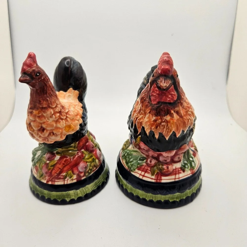 Ceramic Rooster & Hen Salt and Pepper‎ Shakers Farmhouse Country Kitchen Decor